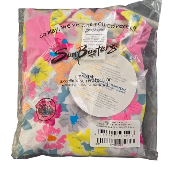 SunBusters Rash Guard Set 4-5Yrs UPF 50 Pink Floral Long Sleeve Short JJ4126 - Picture 7 of 7